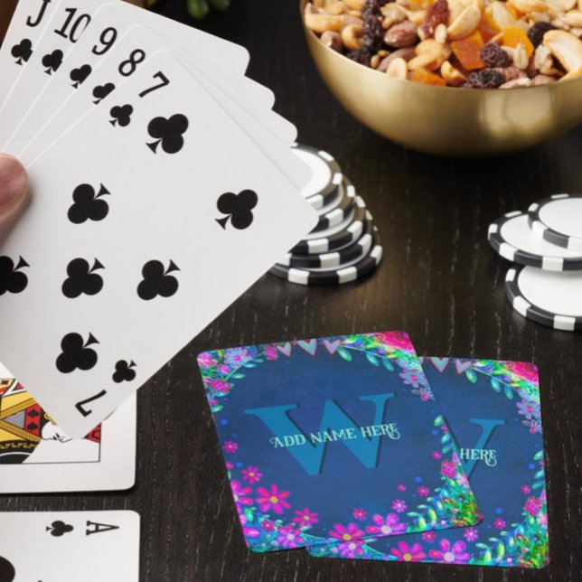 Baraja De Cartas Elegante Monograma Floral Nombre Girly Bonito (Subido por el creador)
