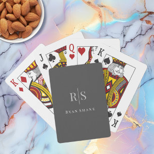 Baraja De Cartas Elegante Monograma gris y nombre blanco, gris oscu