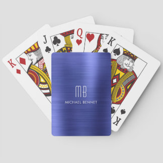Baraja De Cartas Elegante Monograma metálico cepillado azul