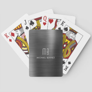 Baraja De Cartas Elegante Monograma metálico cepillado negro
