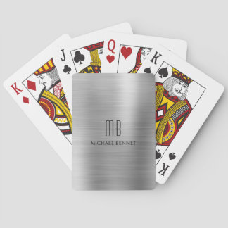 Baraja De Cartas Elegante Monograma Metálico Gris Plateado Bruñido