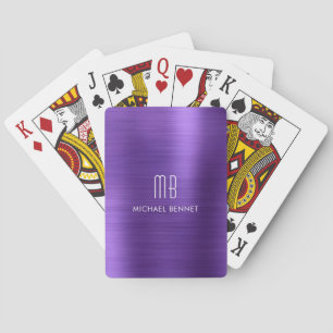 Baraja De Cartas Elegante Monograma Metálico Púrpura