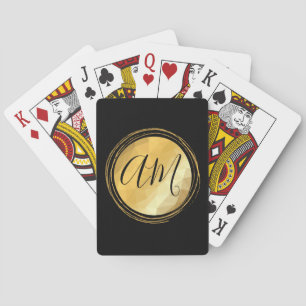 Baraja De Cartas Elegante monograma mínimo metálico dorado
