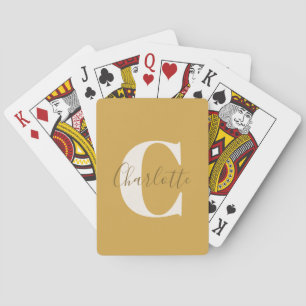 Baraja De Cartas Elegante Monograma Moderno de Nombre en Amarillo P
