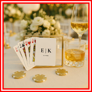 Baraja De Cartas Elegante Monograma Moderno Simple Boda Blanco y Ne