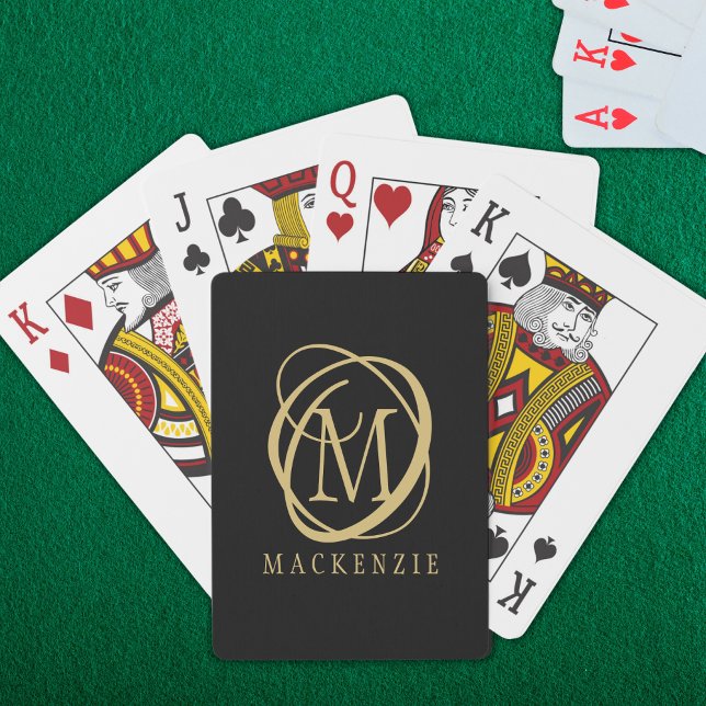 Baraja De Cartas Elegante Monograma Nombre Oro Negro (Subido por el creador)