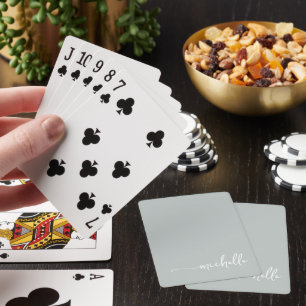 Baraja De Cartas Elegante Monograma Nombre Sage Guión Verde Palo