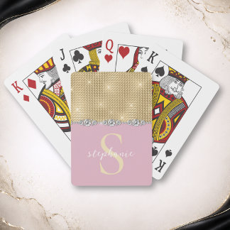 Baraja De Cartas Elegante Monograma Personalizado de Diamantes Dora