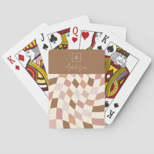 Baraja De Cartas Elegante Monograma Personalizado Neutral a Cuadros