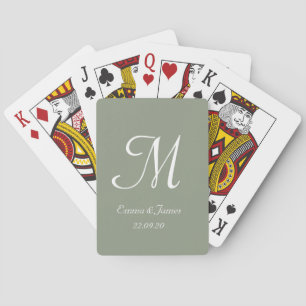 Baraja De Cartas Elegante Monograma Verde Salvia Escritura Nombre 