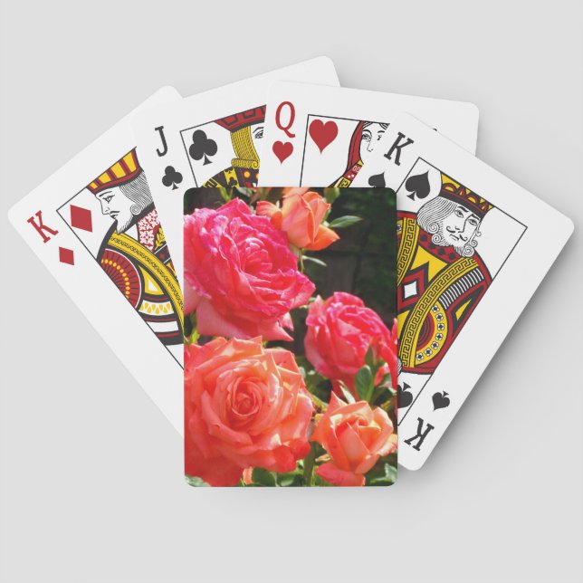Baraja De Cartas Elegante naranja rojo rosas de coral rosa jardín (Reverso)