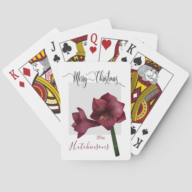 Baraja De Cartas Elegante Navidades rojos oscuros Amaryllis Flor (Reverso)