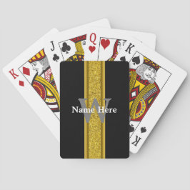 Baraja De Cartas Elegante negro y dorado con monograma y nombre