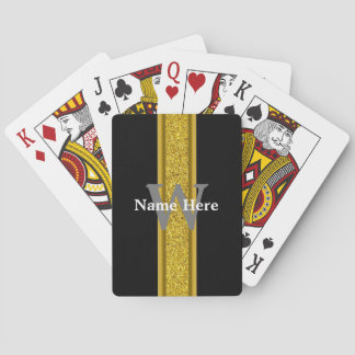 Baraja De Cartas Elegante negro y dorado con monograma y nombre