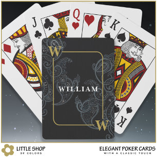 Baraja De Cartas Elegante nombre inicial de monograma de cachemira 