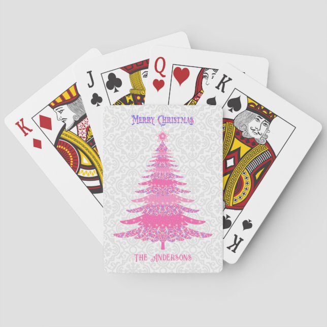 Baraja De Cartas Elegante nombre personalizado de árbol de Navidad  (Reverso)