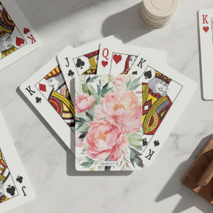 Baraja De Cartas Elegante Nombre Personalizado Floral Rosa