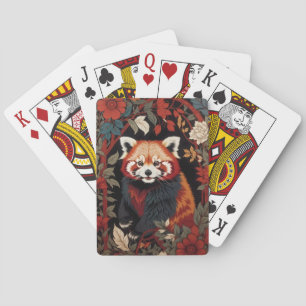 Baraja De Cartas Elegante Panda Rojo William Morris Inspirado Flora