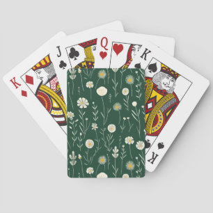 Baraja De Cartas Elegante patrón de flores silvestres sobre verde o