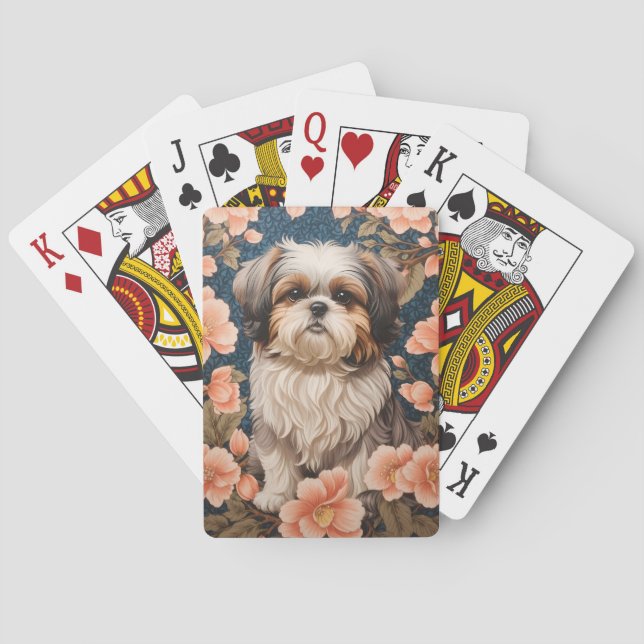 Baraja De Cartas Elegante perro shih tzu William Morris inspirado (Reverso)