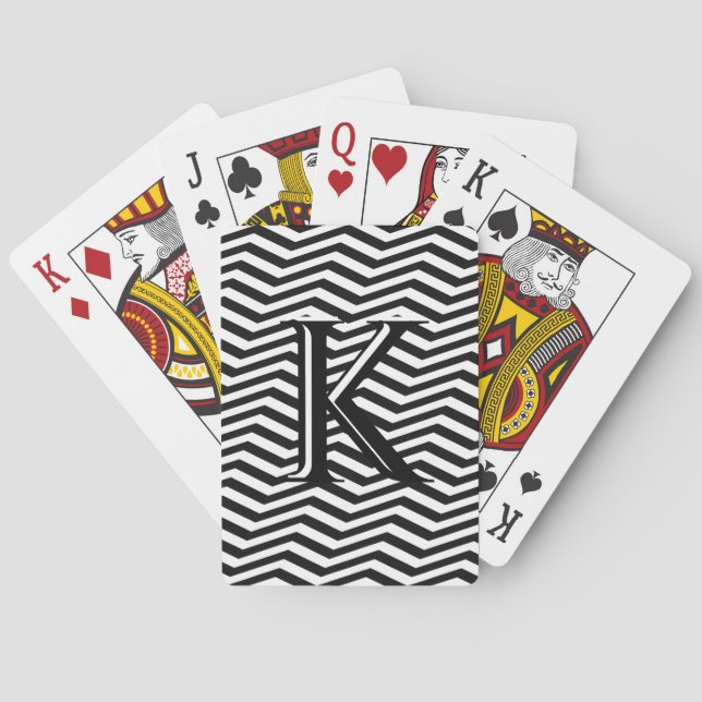 Baraja De Cartas Elegante Personalizado monograma de franja de chev (Reverso)