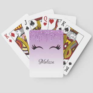Baraja De Cartas Elegante pestañas rosadas y negras sobre el Purpur