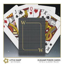 Baraja De Cartas Elegante Plaid Glen Negro Oro Monograma Inicial
