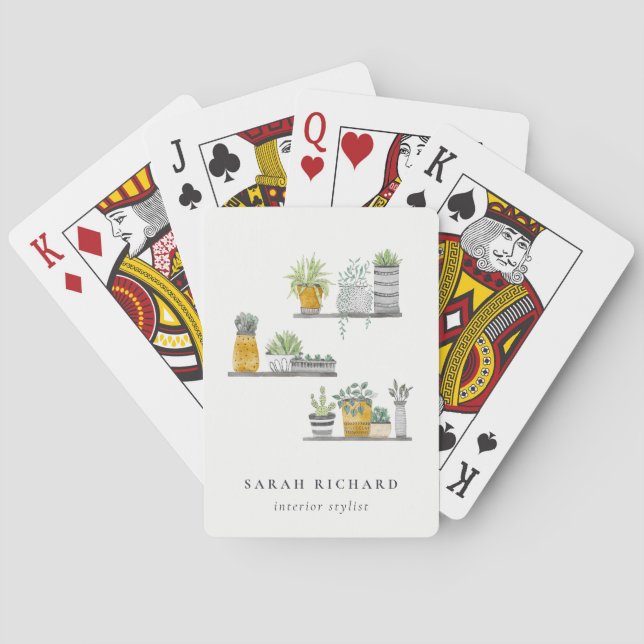 Baraja De Cartas Elegante Planta de Casa Pott Acuarela Botánica (Reverso)