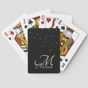 Baraja De Cartas Elegante Purpurina Faux + Monograma de oro de aspe