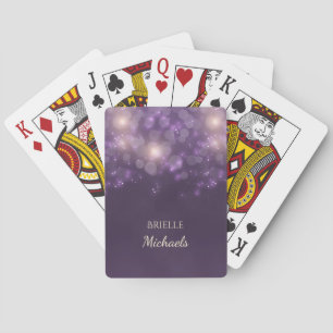 Baraja De Cartas Elegante Purpurina Púrpura Bokeh Sparkles Con Nomb