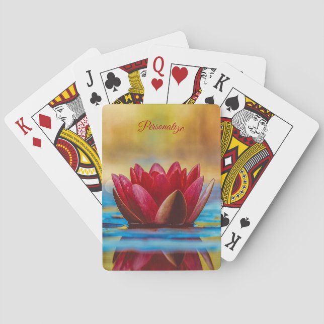 Baraja De Cartas Elegante Red Water Lily Lotus Flor Personalizada (Reverso)