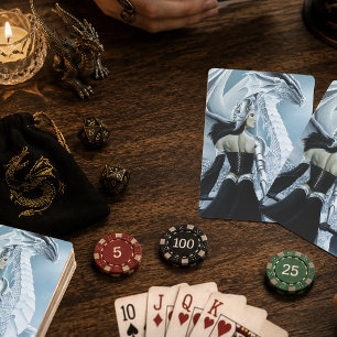 Baraja De Cartas Elegante Reina Dragón Gótica de Invierno Blanco Fa