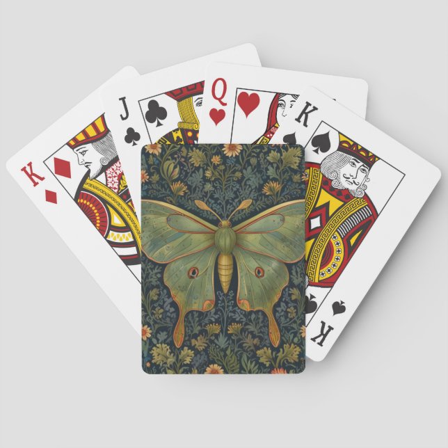 Baraja De Cartas Elegante retro boho Luna moth botánico (Reverso)