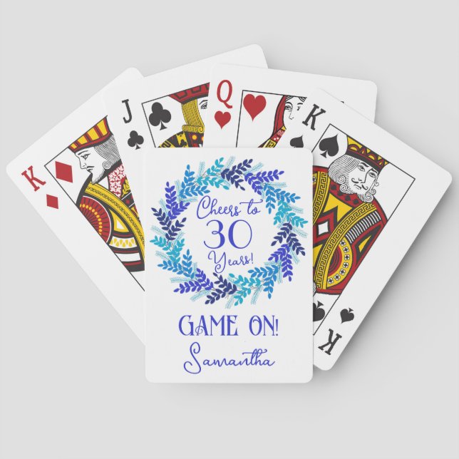 Baraja De Cartas Elegante Royal Blue Cheers a 30 años cumpleaños (Reverso)