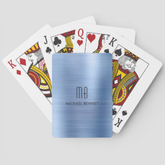 Baraja De Cartas Elegante Steel Blue Brushed Metallic Monograma Nom