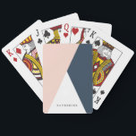 Baraja De Cartas Elegante triángulos geométricos rosa y azul marino<br><div class="desc">Diseño minimalista y moderno que representa un bloque de color rosa,  blanco y azul marino.</div>