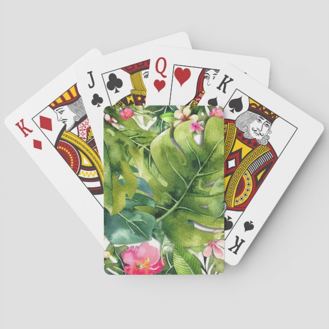 Baraja De Cartas Elegante Tropic Green Leaves Floral Watercolor (Reverso)