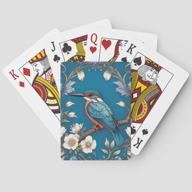 Baraja De Cartas Elegante Turquoise Kingfisher Bird Floral (Reverso)