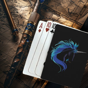 Baraja De Cartas Elegante Unicornio Negro Fantasía Mágica Azul Plat