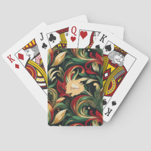 Baraja De Cartas Elegantes hojas de paisley rojas, verdes y doradas