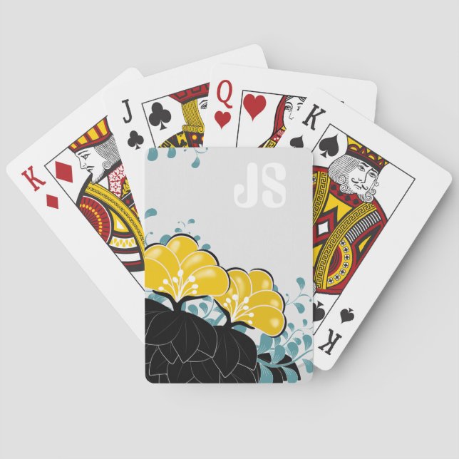 Baraja De Cartas Elegantes Iniciales del Monograma de Camellias Dor (Reverso)