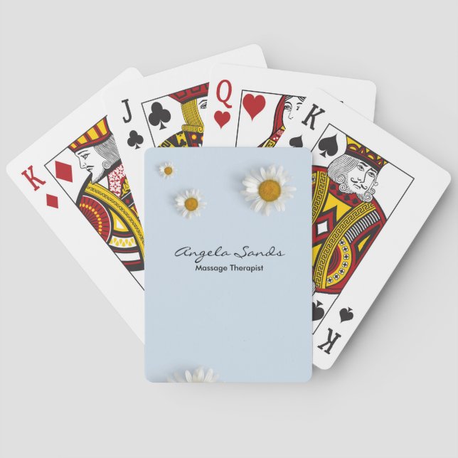 Baraja De Cartas Elegantes margaritas blancas azules (Reverso)