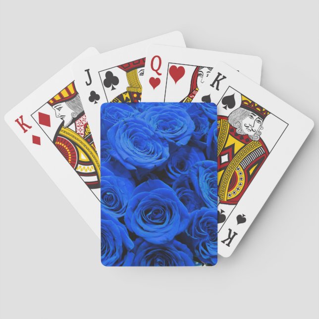 Baraja De Cartas Elegantes rosas azules flores azules florales azul (Reverso)