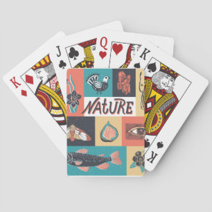 Baraja De Cartas Elementos Naturales, Iconos De Estilo Retro.