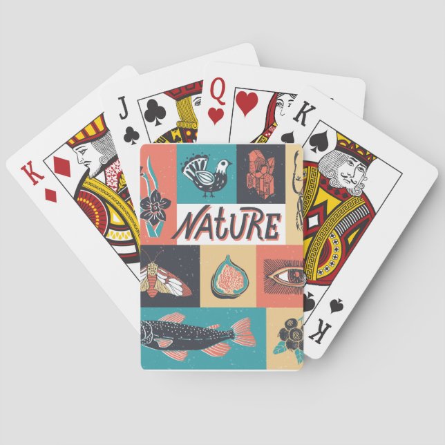 Baraja De Cartas Elementos Naturales, Iconos De Estilo Retro. (Reverso)