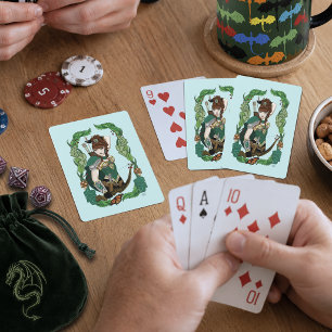 Baraja De Cartas Elfa Arquera del Bosque Encantado Verde Fantasía