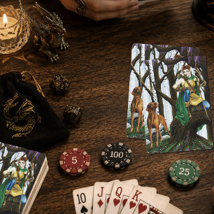Baraja De Cartas Elfo de fantasía Arquero Perro Vizsla Bosque Encan