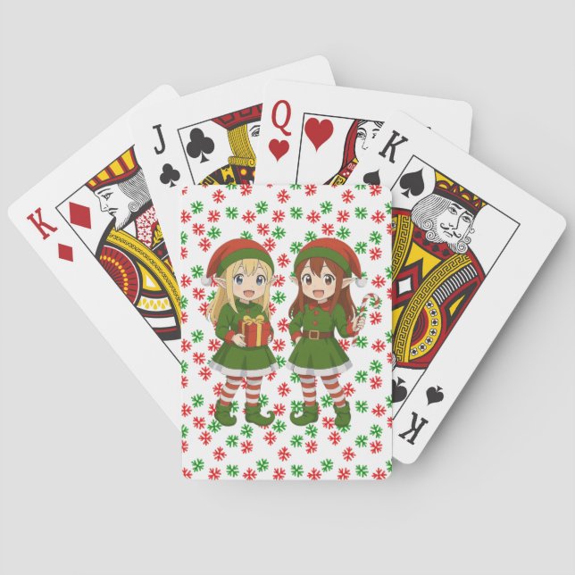 Baraja De Cartas Elfos de Navidad lindos de anime (Reverso)