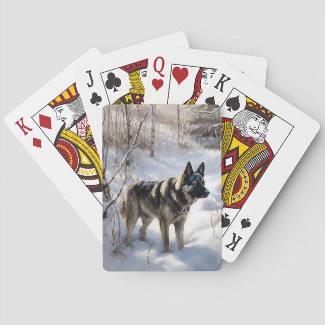 Baraja De Cartas Elkhound noruego deja que nieve Navidades (Reverso)