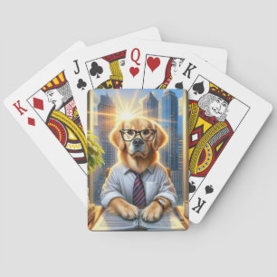 Baraja De Cartas Empresario De Golden Retriever En Una Oficina